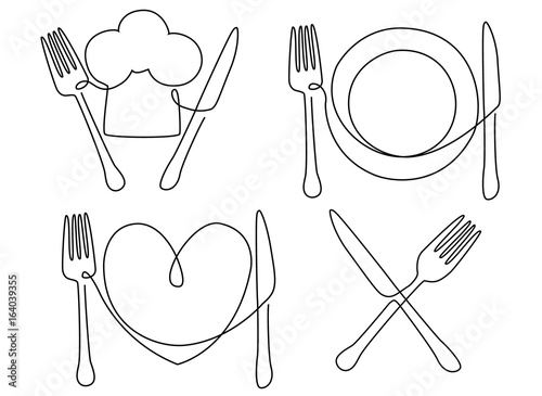 Cultery and plate one line drawing