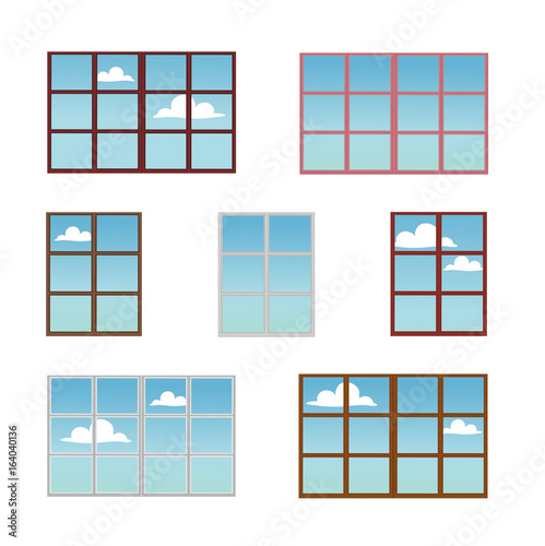 A set of window frames in different colors. 