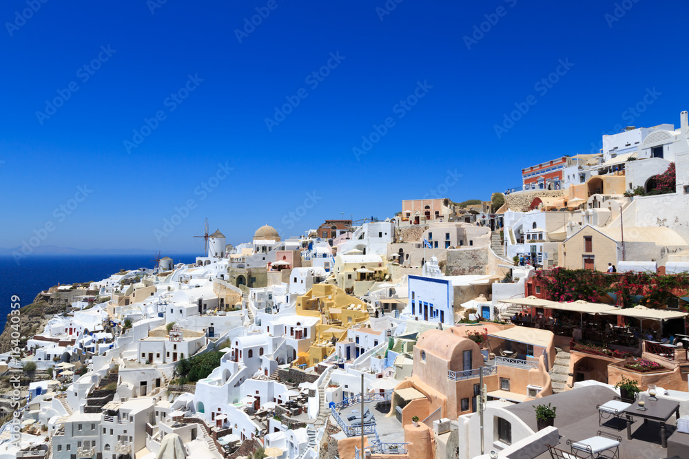 Landscape of  town OIA in Santorini island in Greece