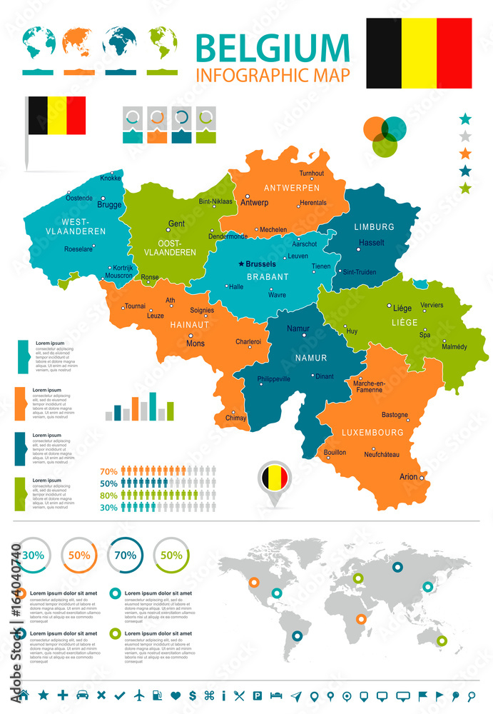 Belgium - infographic map and flag - illustration