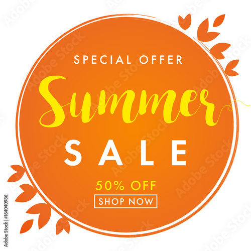 Summer sale special offer orange banner. Sale banner End of Summer vector design template discount