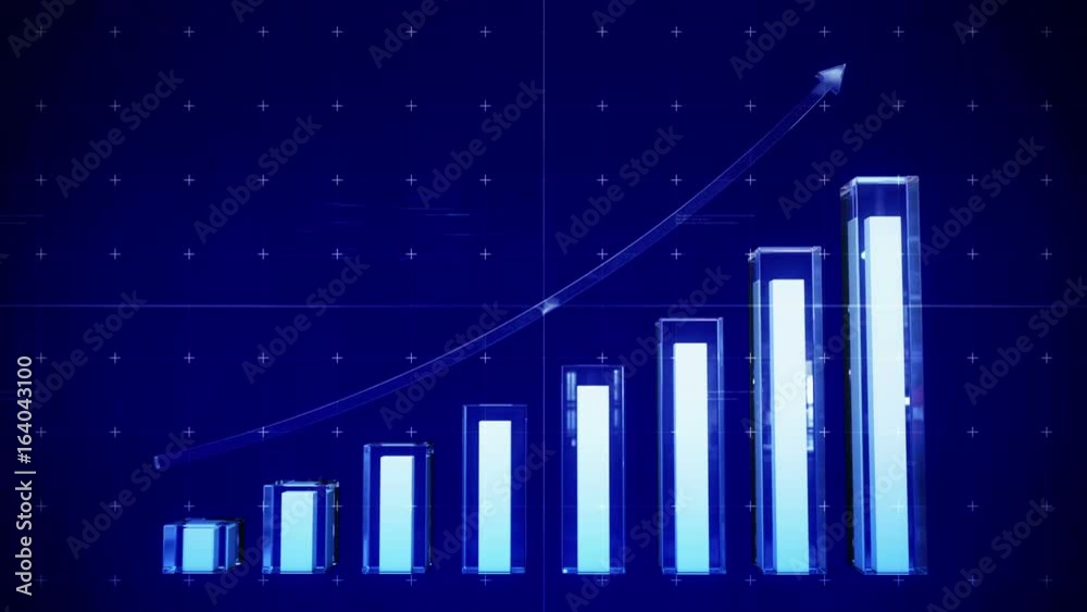 Growing arrow glass Bars and charts.BLUE.Growing business infographic stock market charts.Good for financial report.Stock market intro and business Financial presentation.TYPE 2 