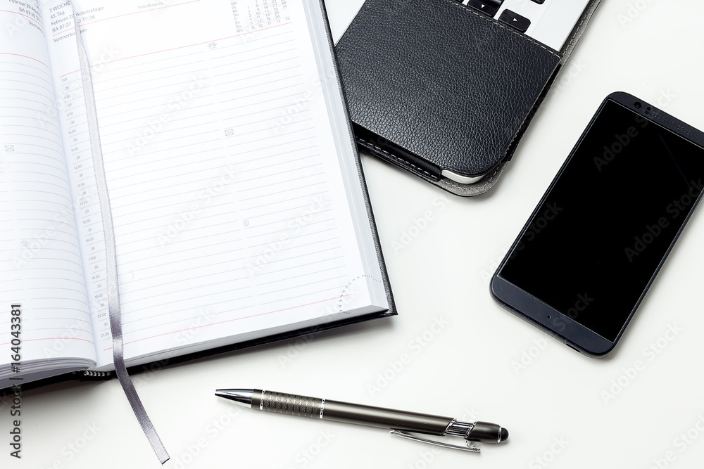 Office accessories on white background. Top view Office accessories on white background. Top view