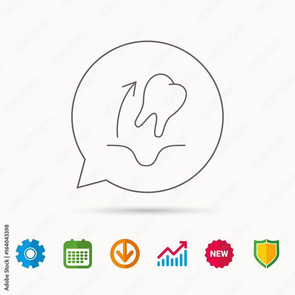 Tooth extraction icon. Dental paradontosis sign. Calendar, Graph chart and Cogwheel signs. Download and Shield web icons. Vector Tooth extraction icon. Dental paradontosis sign. Calendar, Graph chart and Cogwheel signs. Download and Shield web icons. Vector
