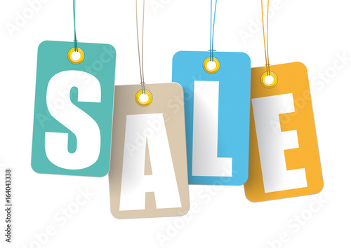 4 Colorful Price Sticker Sale White Background photo