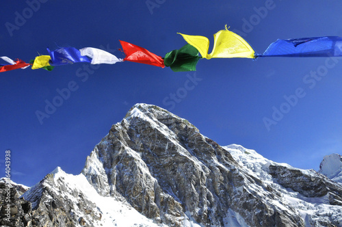 Pumori and prayer flags