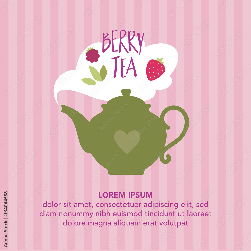 custom made wallpaper toronto digitalVintage card with teapot and berry tea