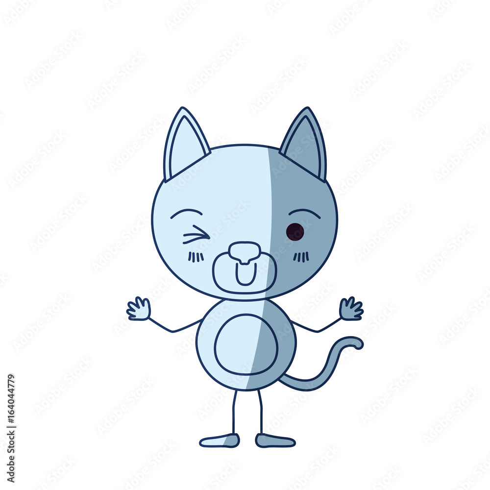 blue color shading silhouette caricature of cute cat wink eye expression vector illustration blue color shading silhouette caricature of cute cat wink eye expression vector illustration