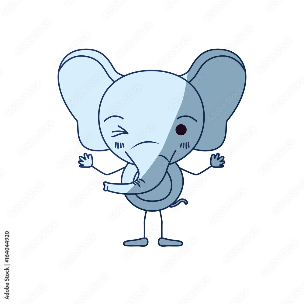 Fototapeta premium blue color shading silhouette caricature of cute elephant wink eye expression vector illustration