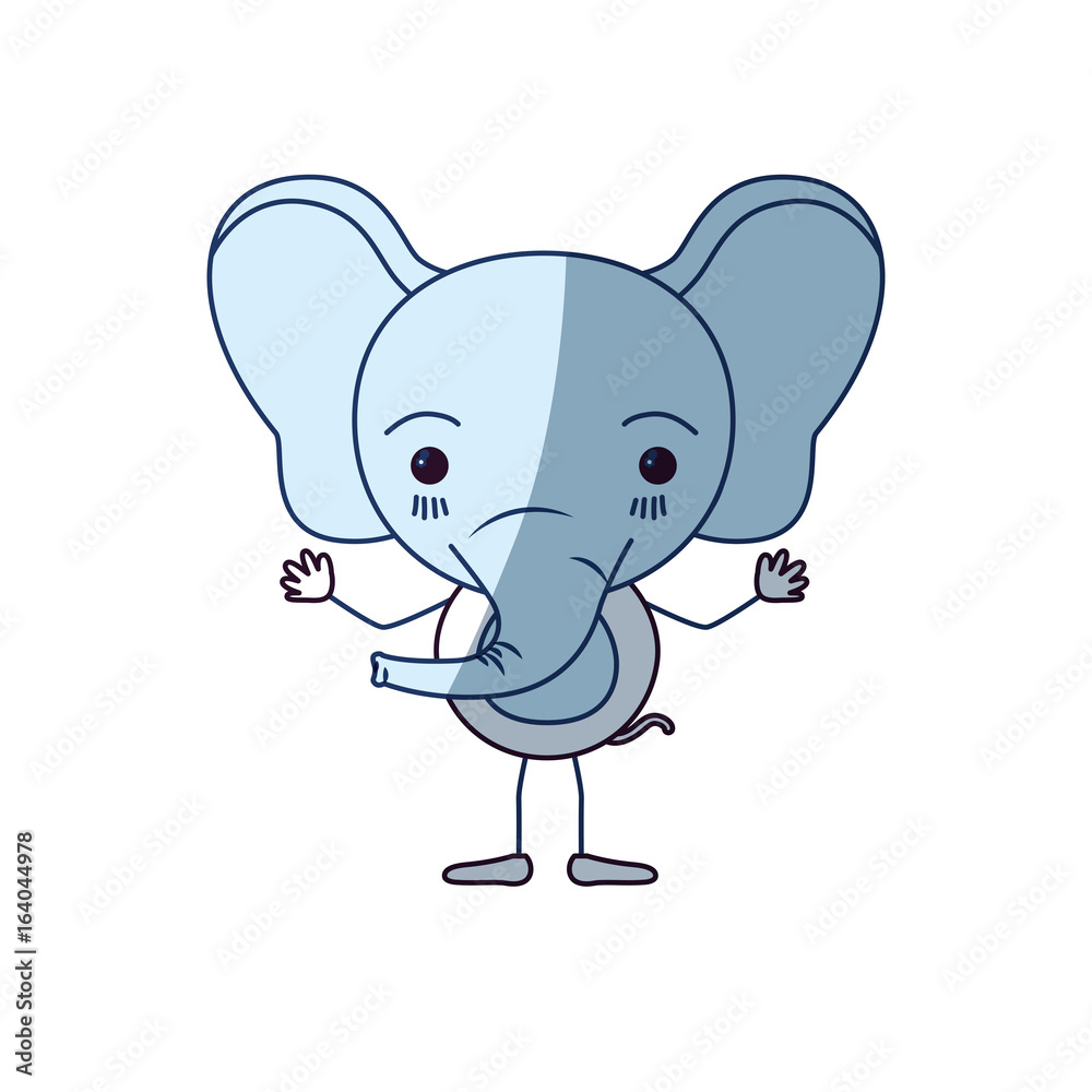 Fototapeta premium blue color shading silhouette caricature of cute elephant happiness expression vector illustration