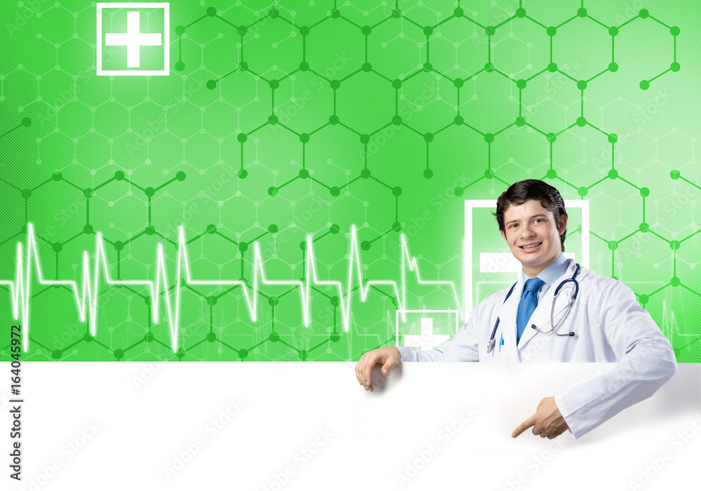 Doctor with banner Doctor with banner