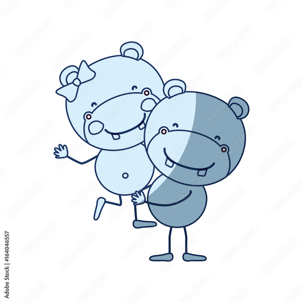 blue color shading silhouette caricature with couple of hippos one carrying the other cute animals love vector illustration blue color shading silhouette caricature with couple of hippos one carrying the other cute animals love vector illustration