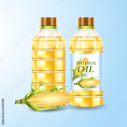 Vegetable oil bottle vector isolated with corn