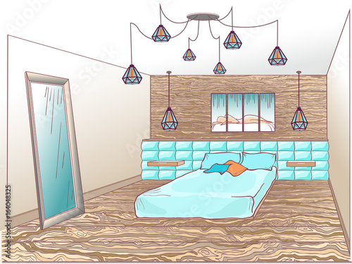 Loft bedroom blue brown