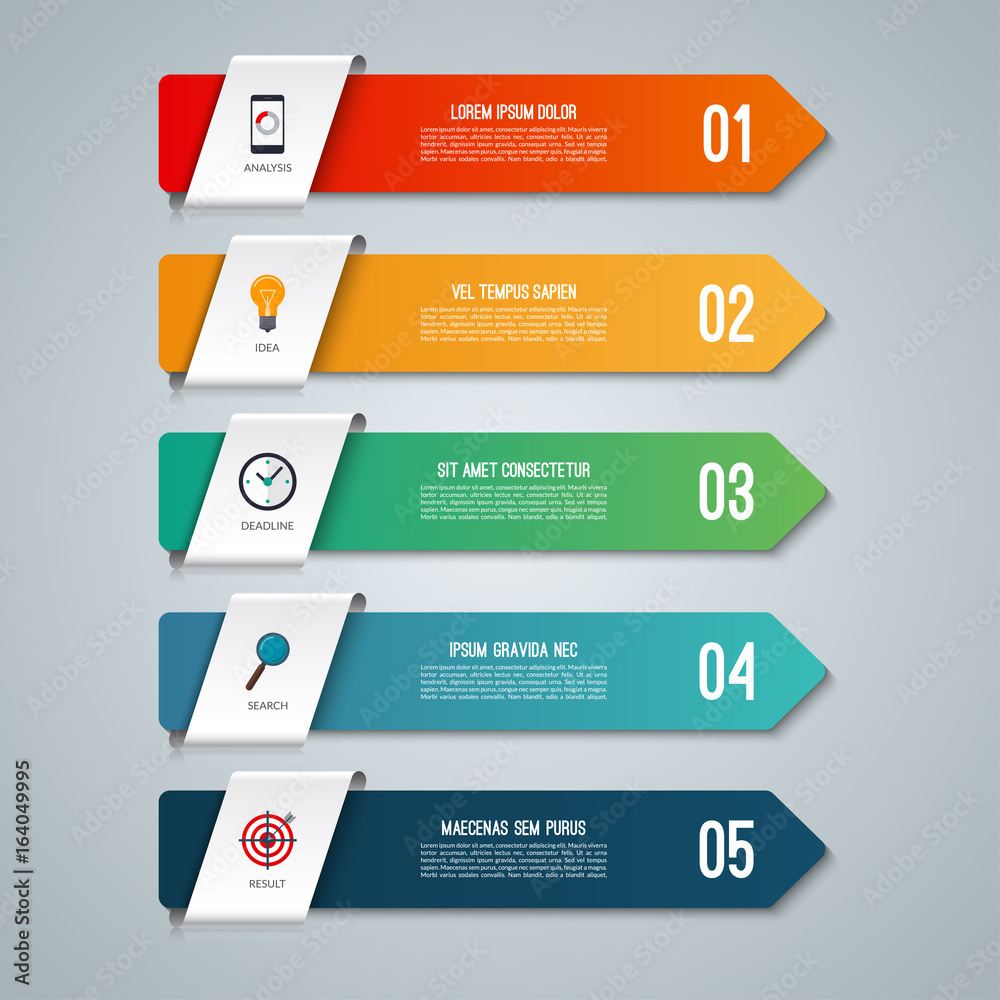Arrow infographic elements. Business concept with 5 options. Vector illustration. Can be used for workflow layout, diagram, step by step infographics, graph, web design.