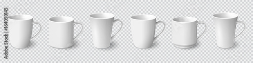 Valokuva Set of realistic white coffee mugs isolated on transparent background
