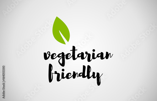 vegetarian friendly green leaf handwritten text white background