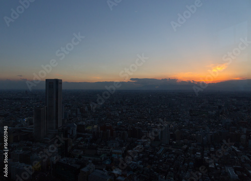 Sunset sky view through the glass of Tokyo Metropolitan Government Building observation © Punyaphat