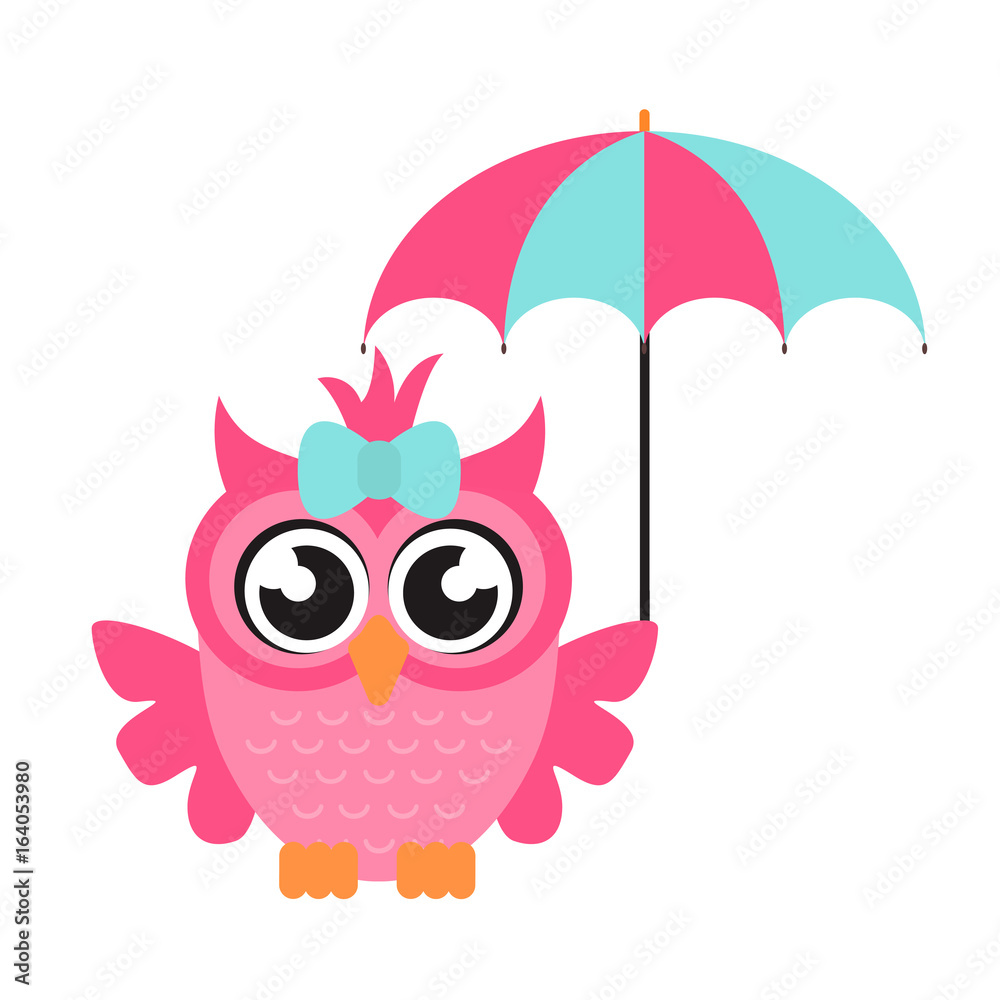 Obraz premium cartoon owl girl with umbrella