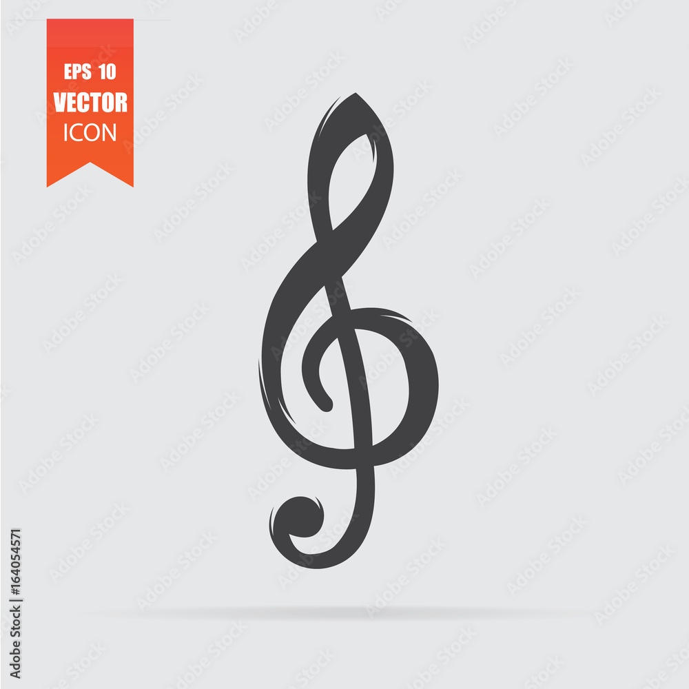 Treble clef icon in flat style isolated on grey background. Treble clef icon in flat style isolated on grey background.