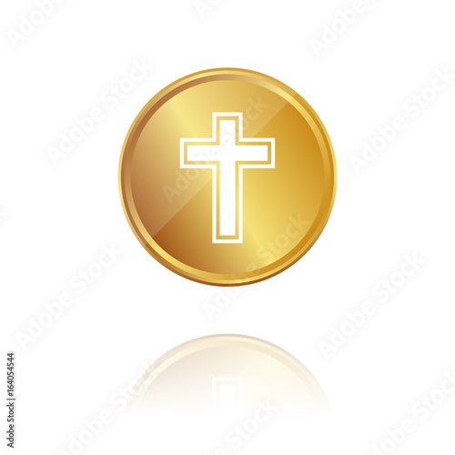 Kreuz - Gold Münze mit Reflektion