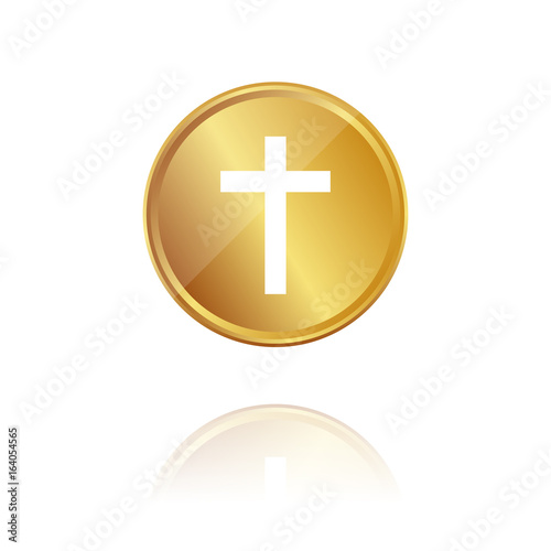 Kreuz - Kirche - Gold Münze mit Reflektion