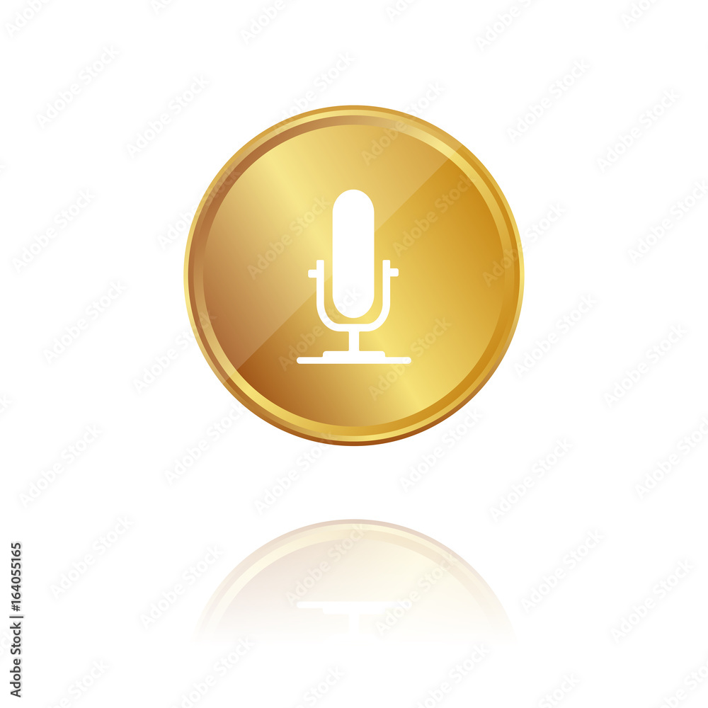 Mikrophon - Gold Münze mit Reflektion Mikrophon - Gold Münze mit Reflektion