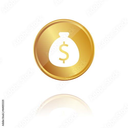 Dollar - Geldsack - Gold Münze mit Reflektion