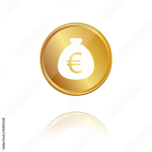 Geldsack - Euro - Gold Münze mit Reflektion