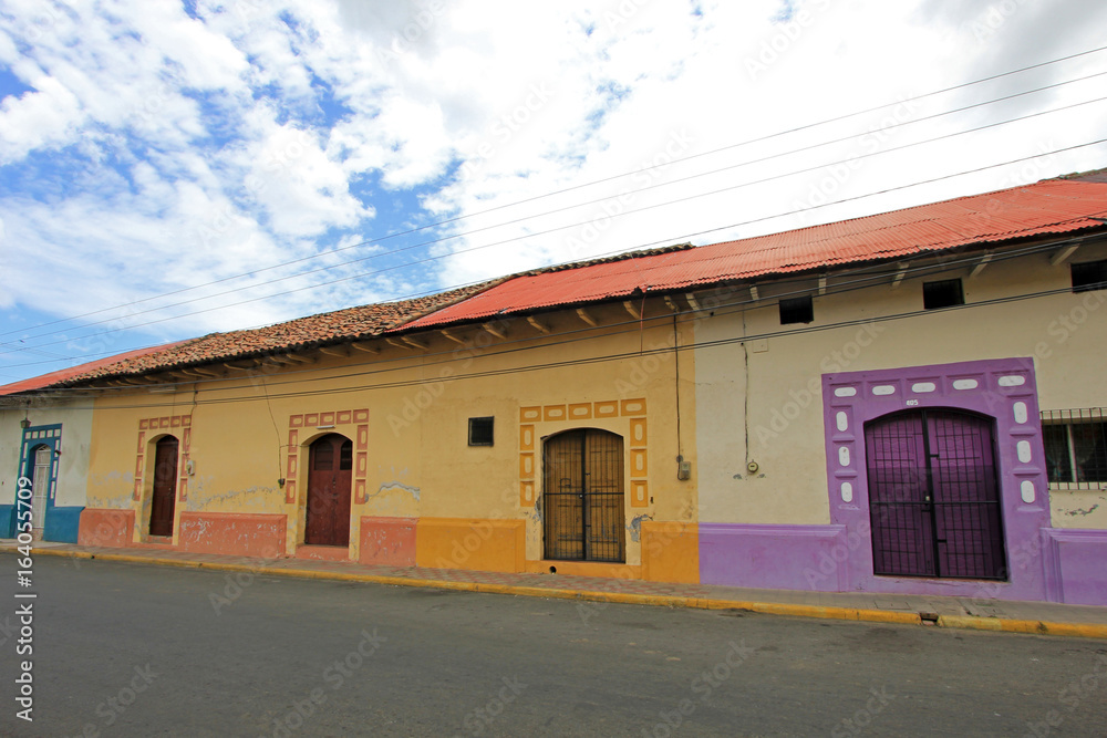 Colorful houses in the streets of the colonial city of Leon, Nicaragua, Central America