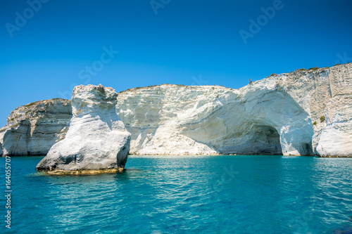 Fototapeta Naklejka Na Ścianę i Meble -  Rock formations and sea caves at Kleftiko shoreline in Milos, Greece