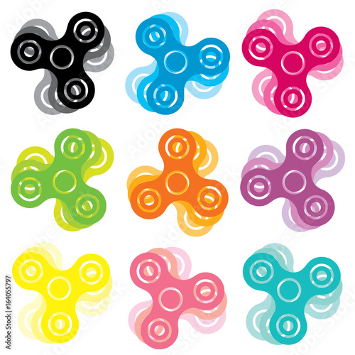 Spinner icon set in flat style hand toy for relief stress and anxiety spinning motion