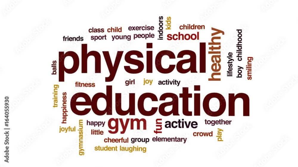 Physical education animated word cloud, text design animation.