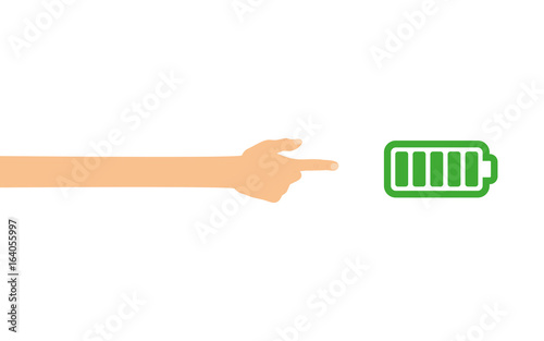 Hand zeigt auf - Batterie voll