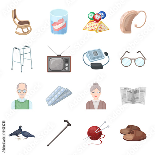 Armchair, slippers, tonometer and other attributes of old age.Old age set collection icons in cartoon style vector symbol stock illustration web.