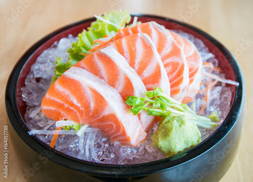 Salmon, raw fish, sashimi set, Japanese food.