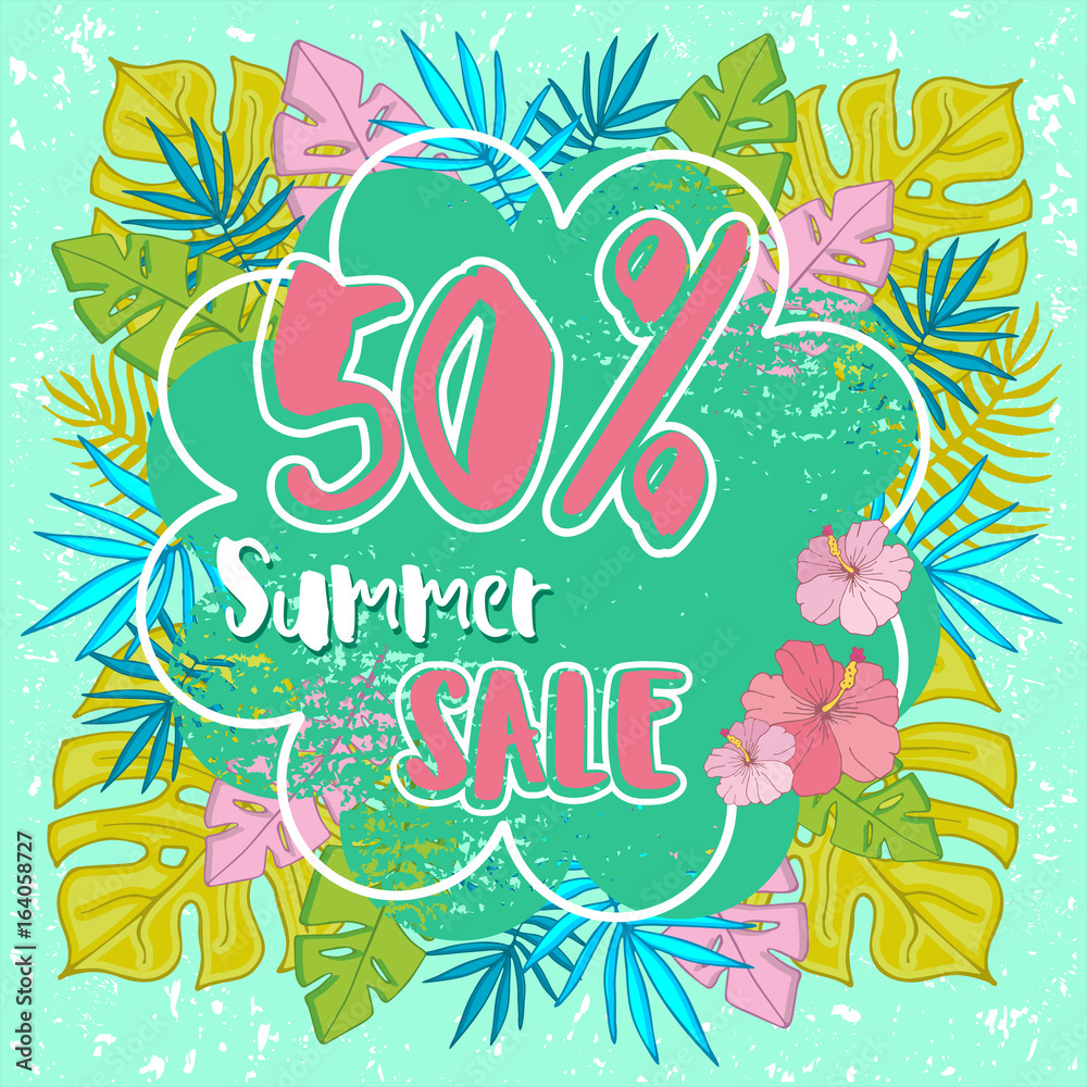 Summer sale background with tropical palm leaves_14