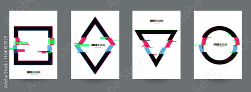 Modern trendy background cover posters, banners, flyers, placards. Set of abstract minimal template design for branding, advertising in geometric glitch style. Vector illustration. EPS 10.