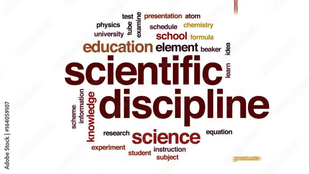 Scientific discipline animated word cloud, text design animation.