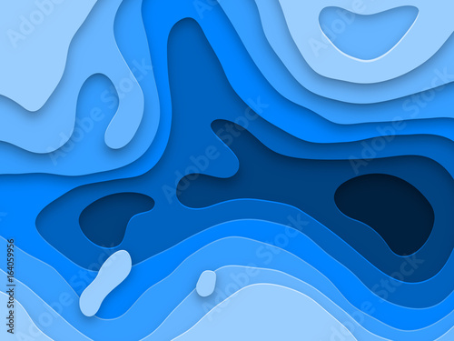 Papercut topography multi layers texture blue background of 3D paper cut vector effect