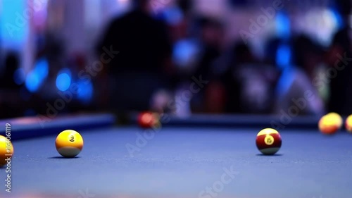 Blue Pool table with balls
