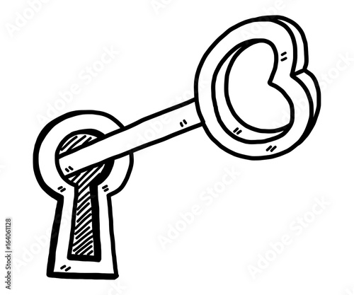 key / cartoon vector and illustration, black and white, hand drawn, sketch style, isolated on white background.
