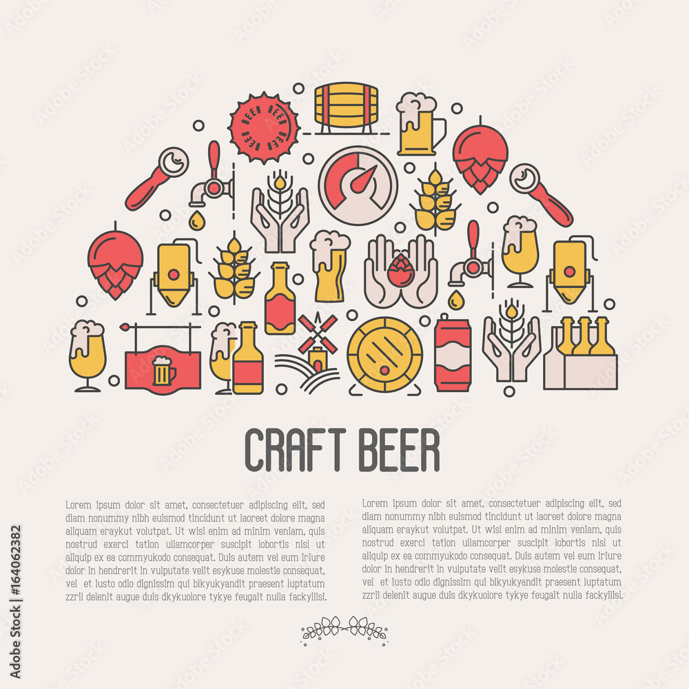 Craft beer concept with thin line icons. Template for invitation, banner, web page, print media. Modern vector illustration for brewery and beer October festival. Craft beer concept with thin line icons. Template for invitation, banner, web page, print media. Modern vector illustration for brewery and beer October festival.