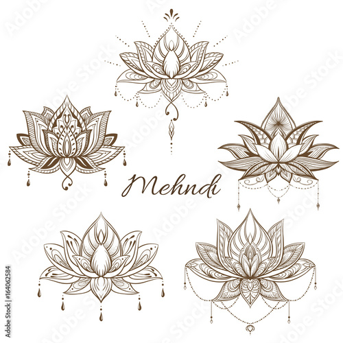 Filigree lotus flower, vector handdrawn illustration