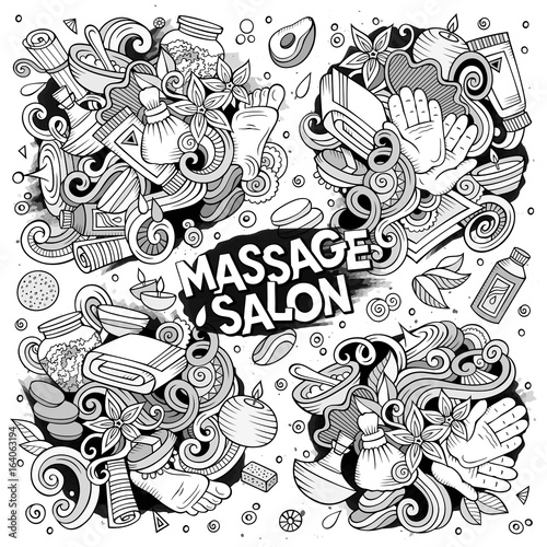 Vector set of Massage and Spa doodle designs