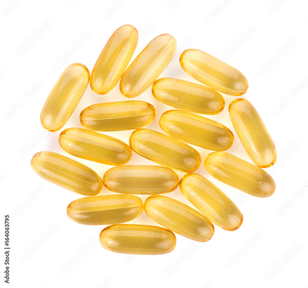 Fish oil pill on white background Fish oil pill on white background