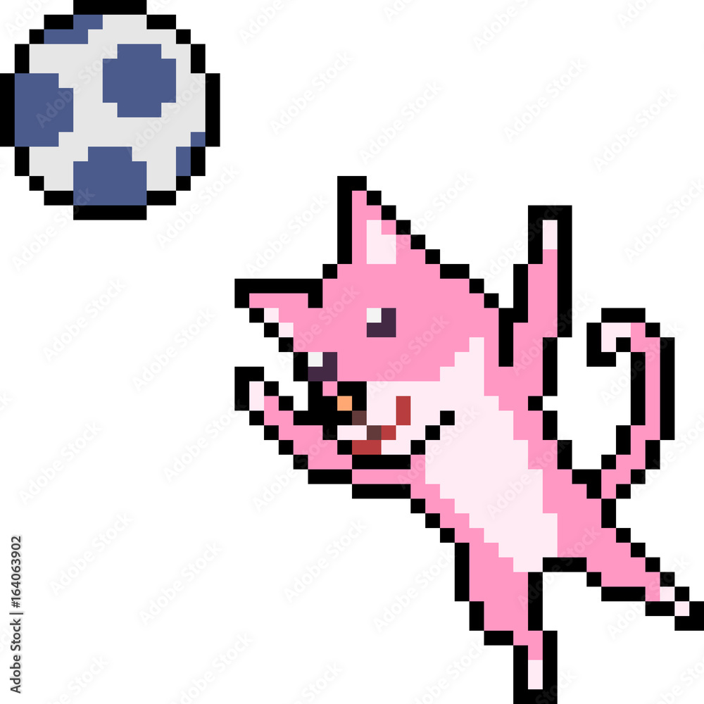vector pixel art cat play ball