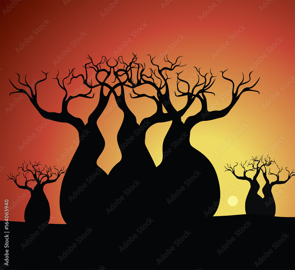 Boab (Baobab) Tree Vector Painting. Aboriginal  art vector background. 
