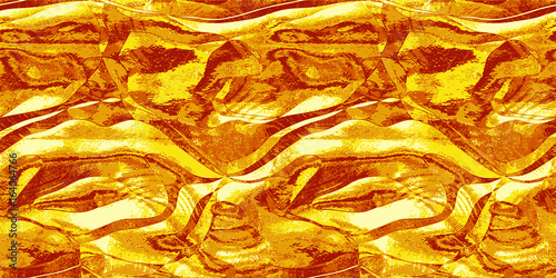 Abstract wavy flowing background resembling molten metal. Red, orange and gold hot rippling pattern with waves