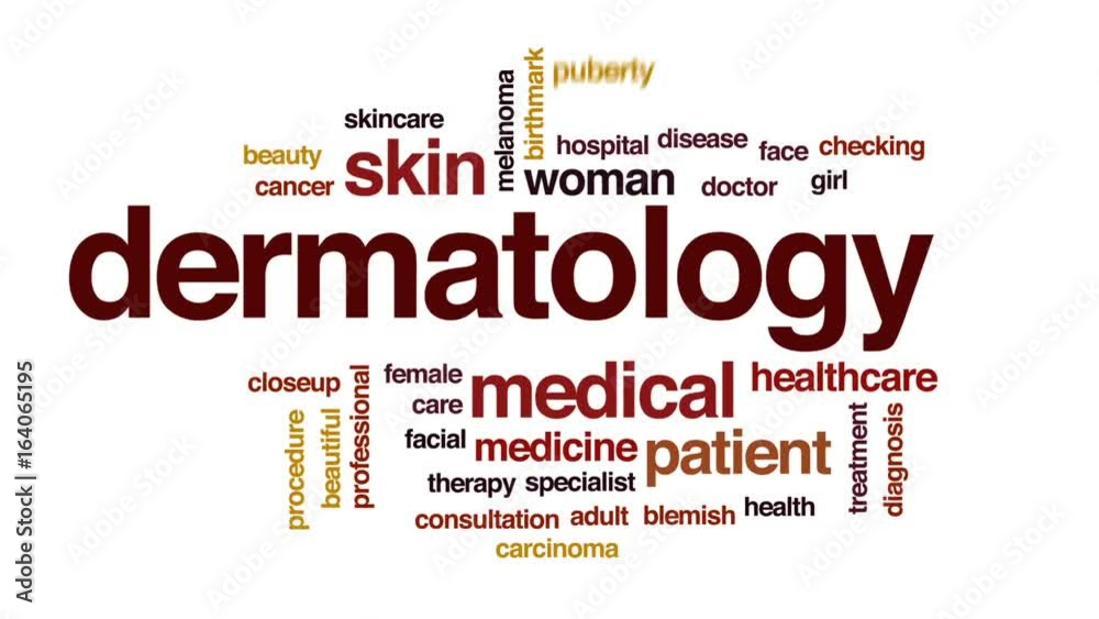 Dermatology animated word cloud, text design animation. Dermatology animated word cloud, text design animation.